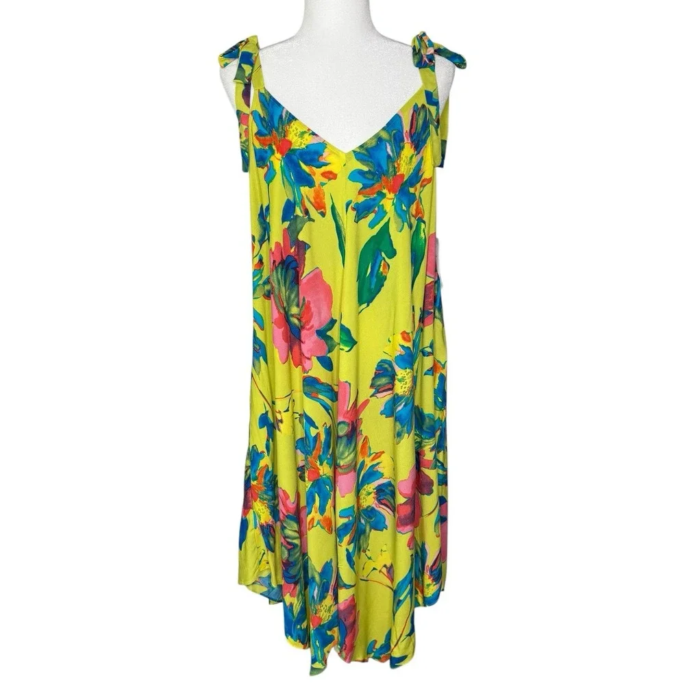 NWT Sam And Jess L‎ Dress Floral Bow Tie Asymmetrical Beachy Lightweight Flowy